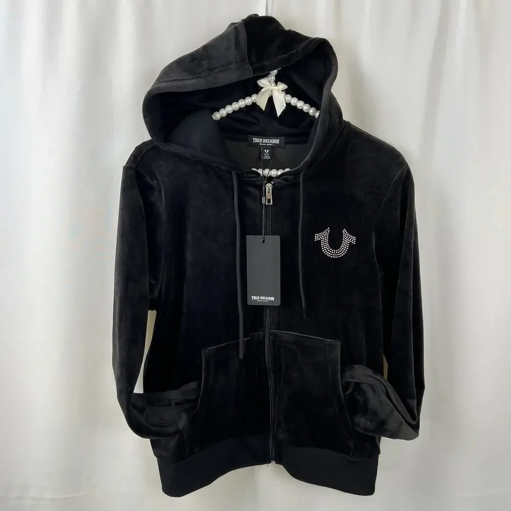 True Religion NWT Hoodie Mens M Black Buddha Full Zip Sweatshirt Jacket Sweater